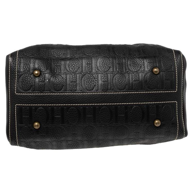 Pre Owned CH Carolina Herrera Black Monogram Leather Large Andy Boston Bag