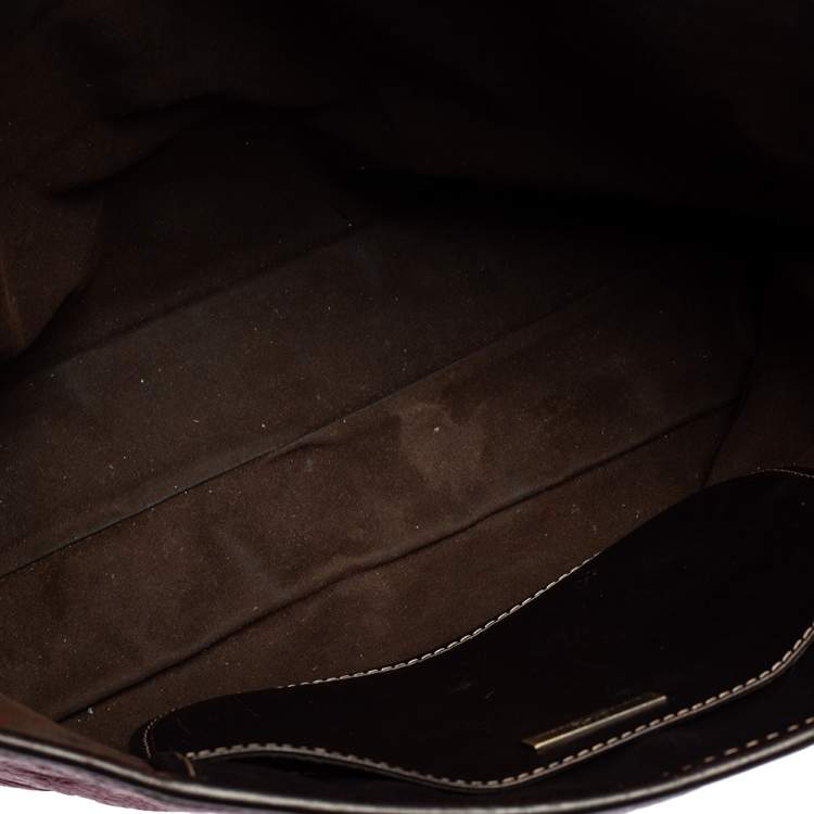 Pre Owned CH Carolina Herrera Burgundy Monogram Leather Shopper Tote