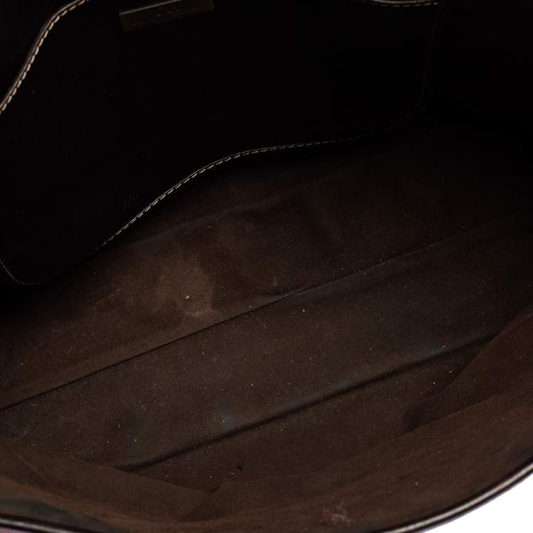 Pre Owned CH Carolina Herrera Burgundy Monogram Leather Shopper Tote