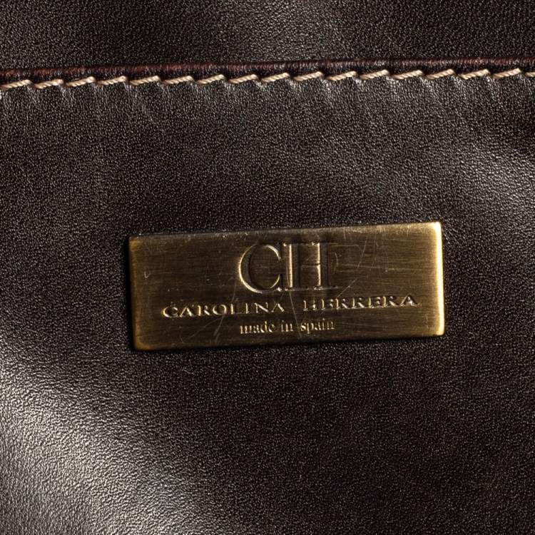 Pre Owned CH Carolina Herrera Burgundy Monogram Leather Shopper Tote
