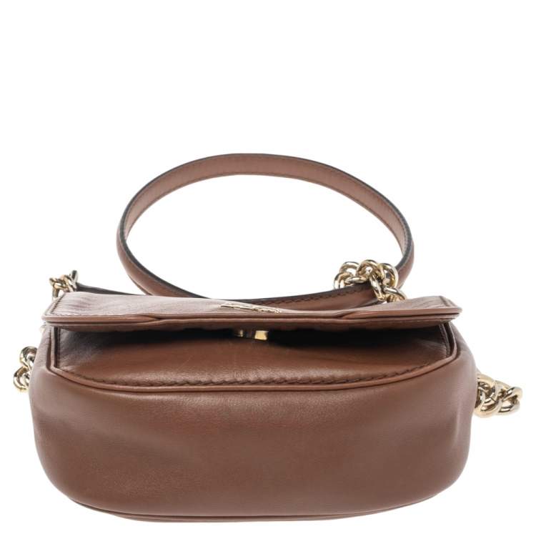 Pre Owned Carolina Herrera Brown Leather New Baltazar Shoulder Bag