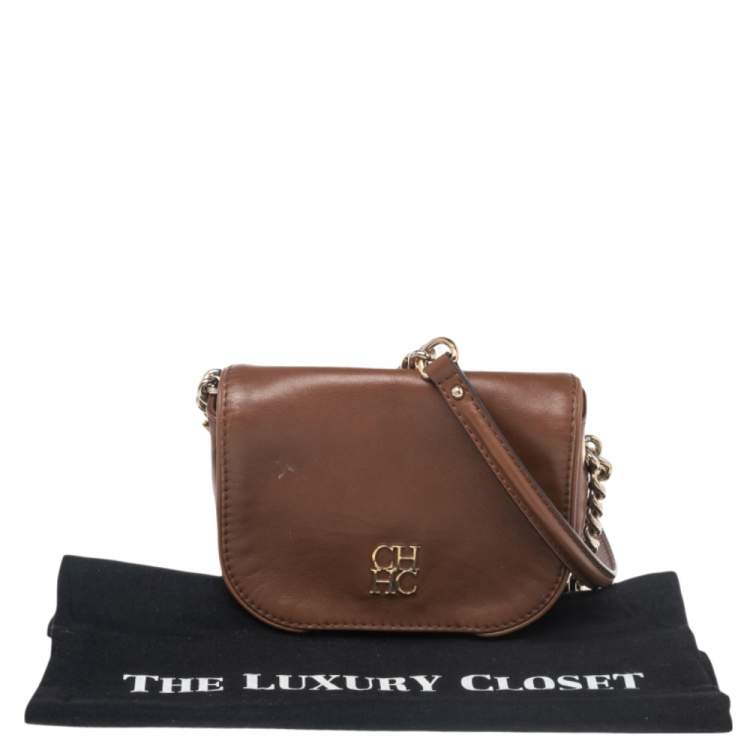 Pre Owned Carolina Herrera Brown Leather New Baltazar Shoulder Bag