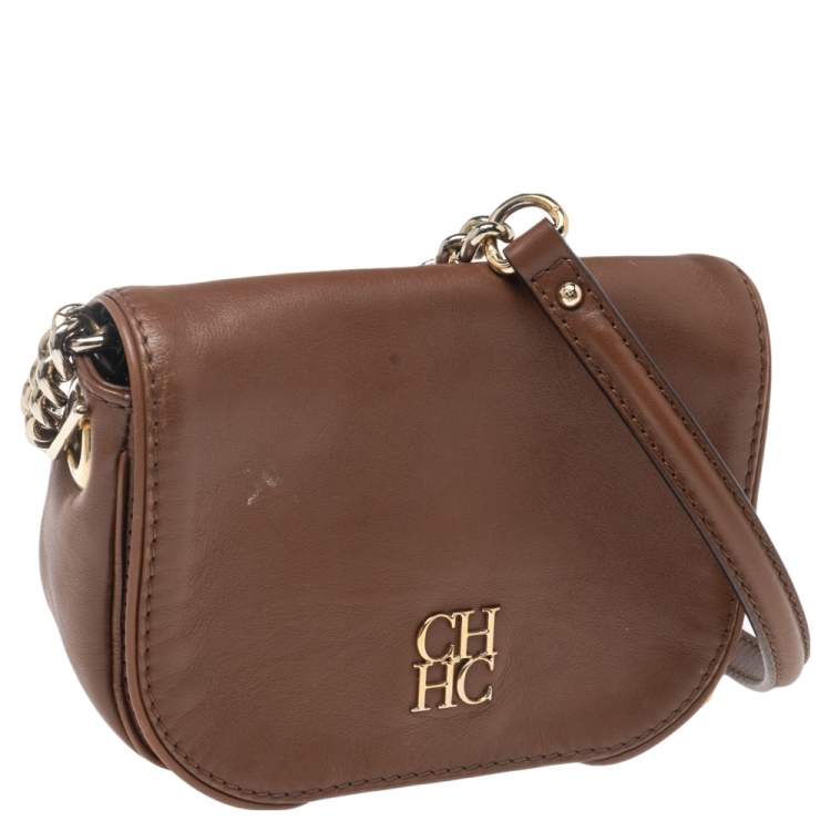 Pre Owned Carolina Herrera Brown Leather New Baltazar Shoulder Bag