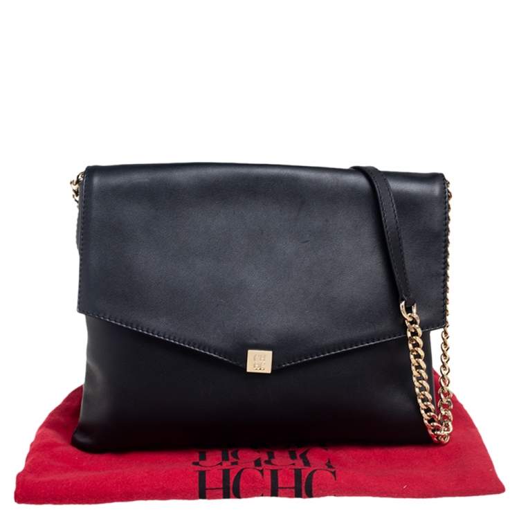 Pre Owned CH Carolina Herrera Black Leather Envelope Shoulder Bag