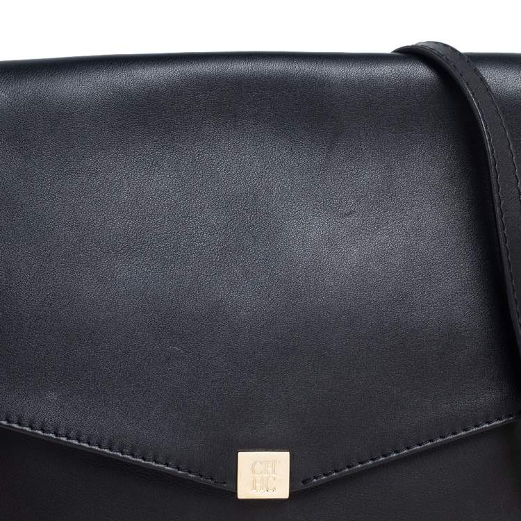 Pre Owned CH Carolina Herrera Black Leather Envelope Shoulder Bag