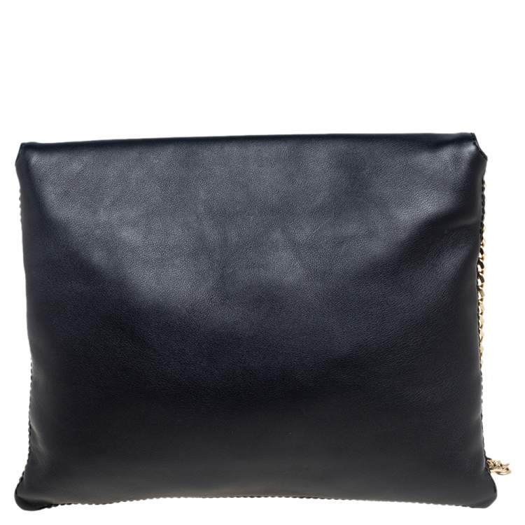 Pre Owned CH Carolina Herrera Black Leather Envelope Shoulder Bag