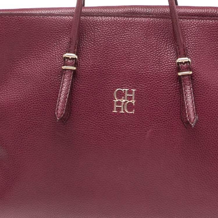 Pre Owned CH Carolina Herrera Plum Leather Tempo Collection Adagio Tote