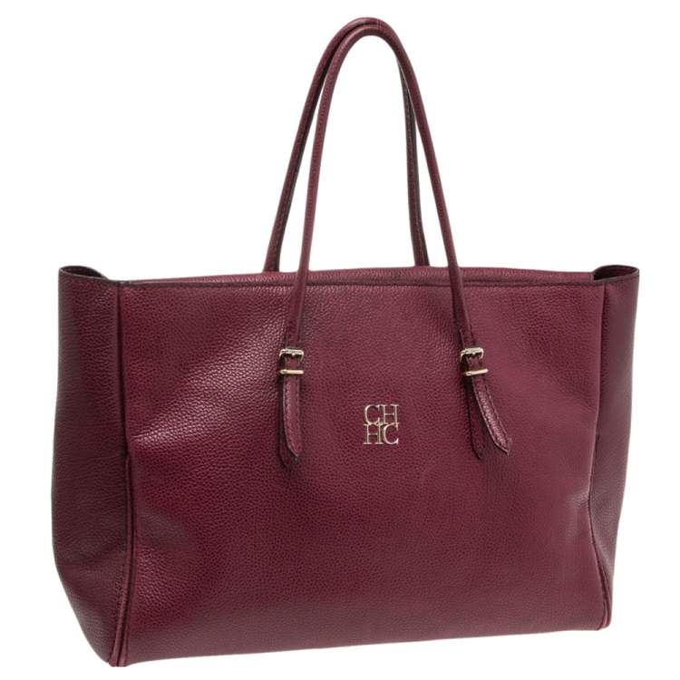 Pre Owned CH Carolina Herrera Plum Leather Tempo Collection Adagio Tote