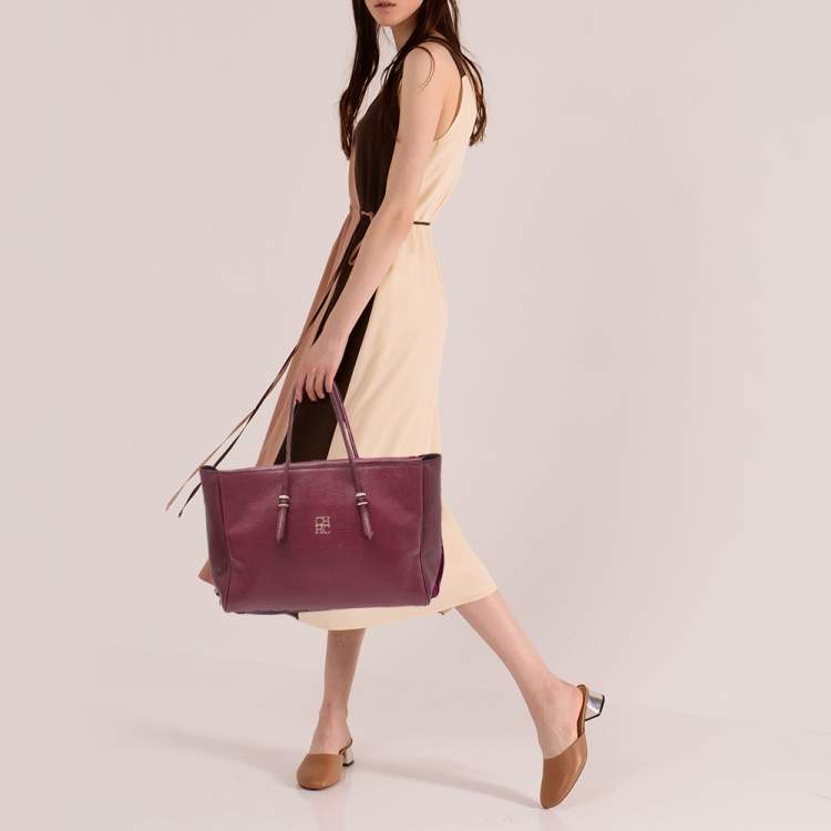 Pre Owned CH Carolina Herrera Plum Leather Tempo Collection Adagio Tote