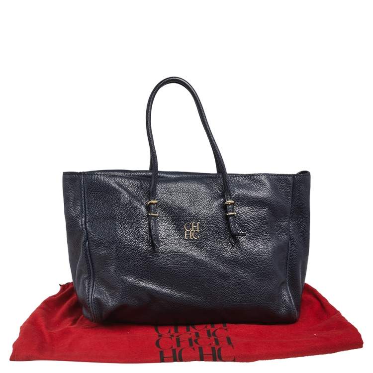 مملوكة مسبقًا Carolina Herrera Dark Blue Leather Tempo Collection Adagio Tote