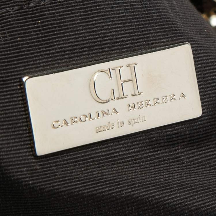 Pre Owned CH Carolina Herrera Green/Gold Monogram Velvet and Leather Chain Hobo