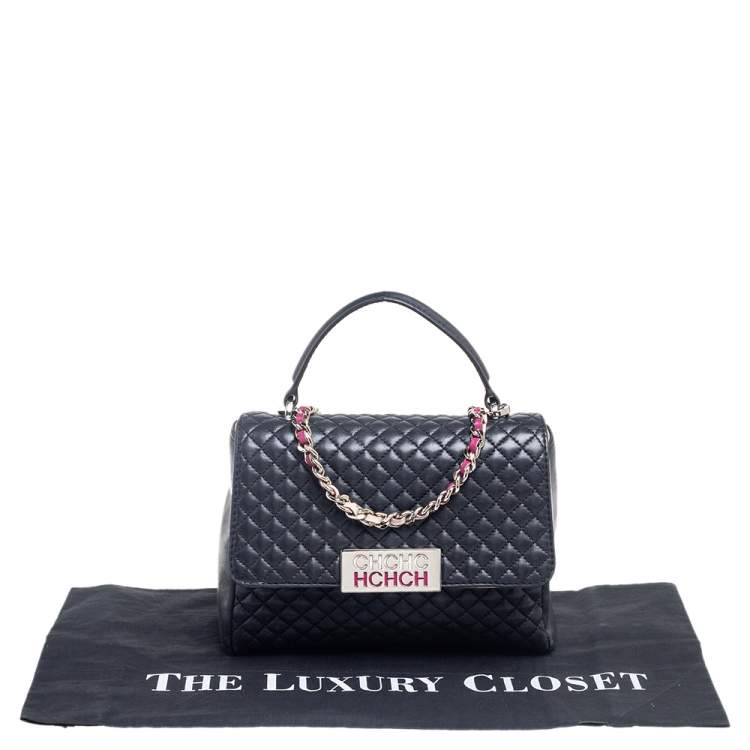 Pre Owned CH Carolina Herrera Black Quilted Leather Bimba Flap Top Handle Bag