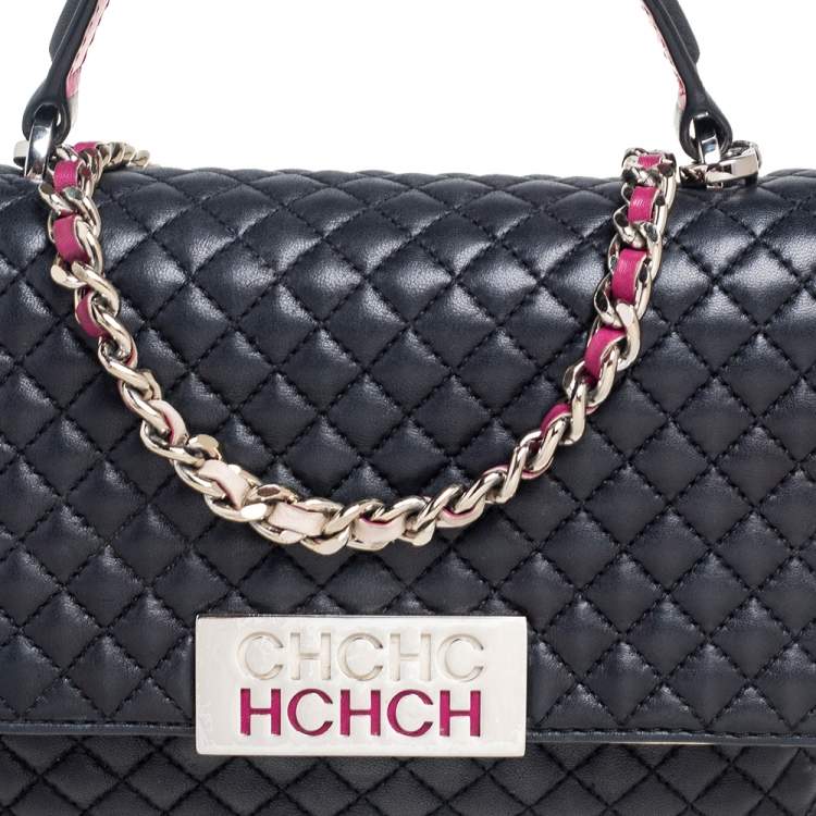 Pre Owned CH Carolina Herrera Black Quilted Leather Bimba Flap Top Handle Bag