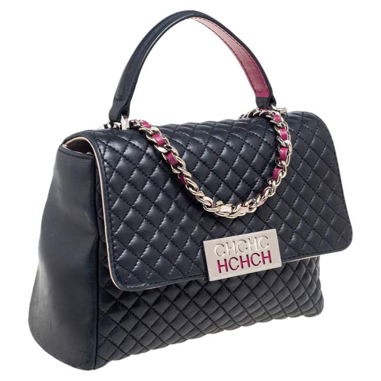 Pre Owned CH Carolina Herrera Black Quilted Leather Bimba Flap Top Handle Bag