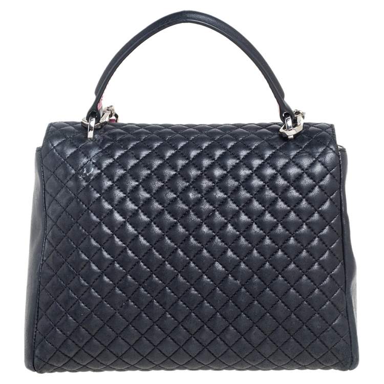 Pre Owned CH Carolina Herrera Black Quilted Leather Bimba Flap Top Handle Bag