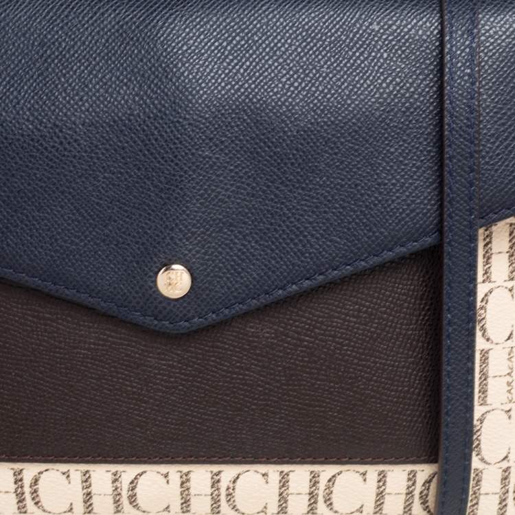 Pre Owned CH Carolina Herrera Monogram Coated Canvas and Leather Envelope Crossbody Bag