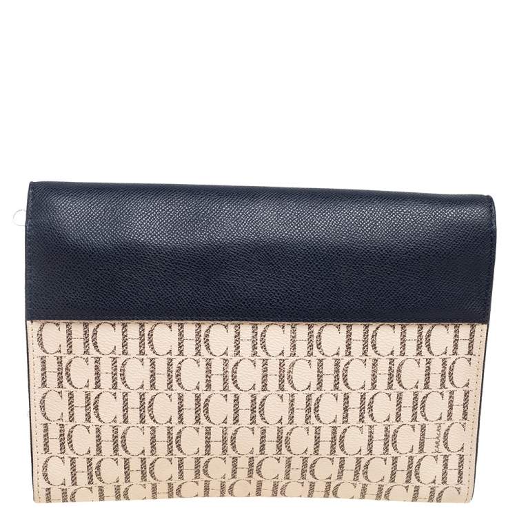 Pre Owned CH Carolina Herrera Monogram Coated Canvas and Leather Envelope Crossbody Bag