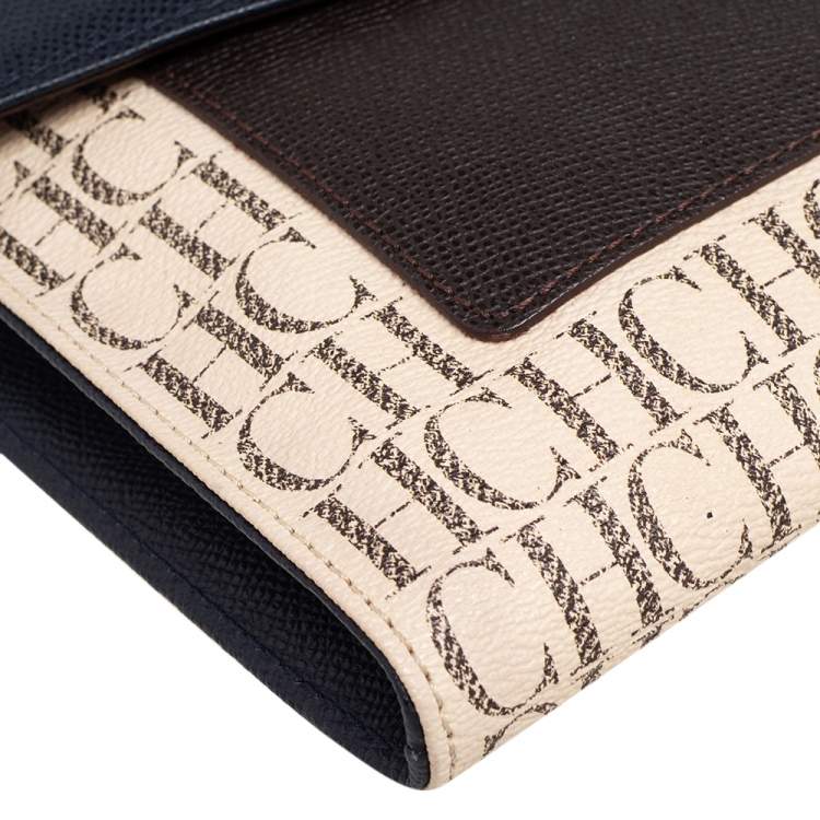 Pre Owned CH Carolina Herrera Monogram Coated Canvas and Leather Envelope Crossbody Bag