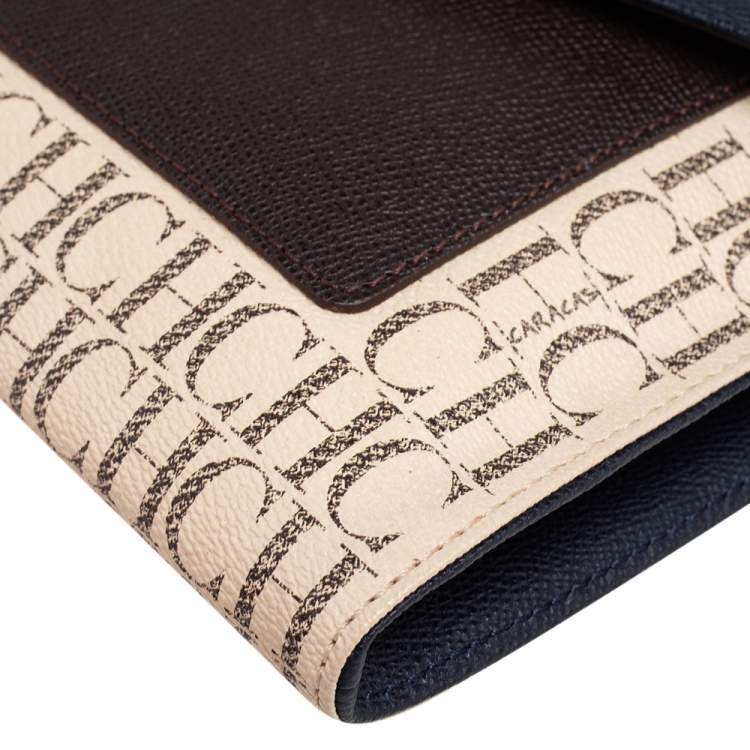 Pre Owned CH Carolina Herrera Monogram Coated Canvas and Leather Envelope Crossbody Bag