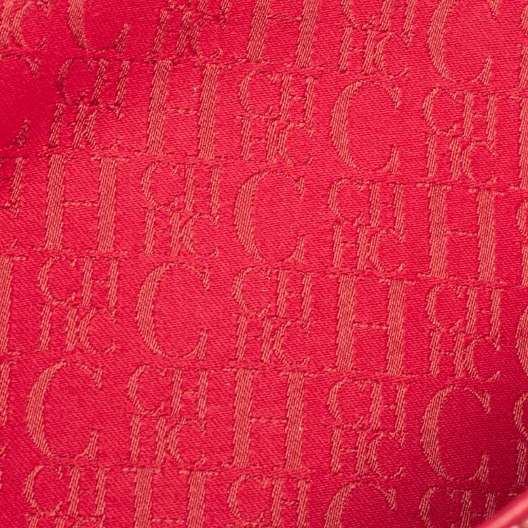 Pre Owned CH Carolina Herrera Red Monogram Embossed Leather Andy Tote