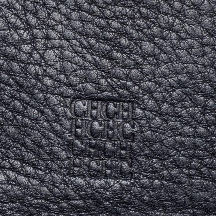 Pre Owned CH Carolina Herrera Black Monogram Embossed Leather Trifold Wallet