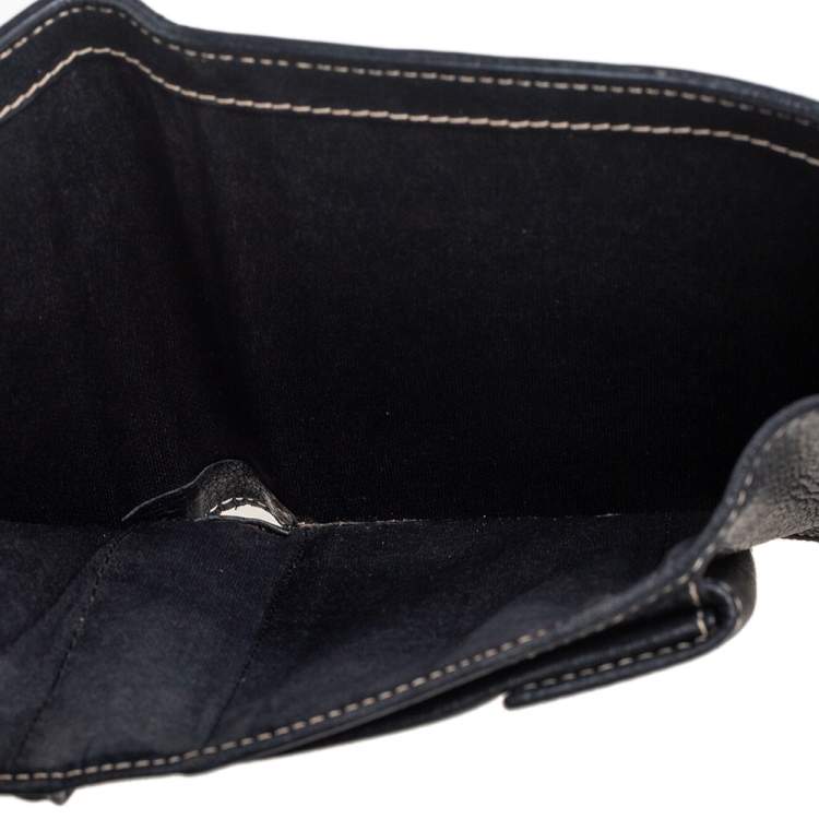 Pre Owned CH Carolina Herrera Black Monogram Embossed Leather Trifold Wallet