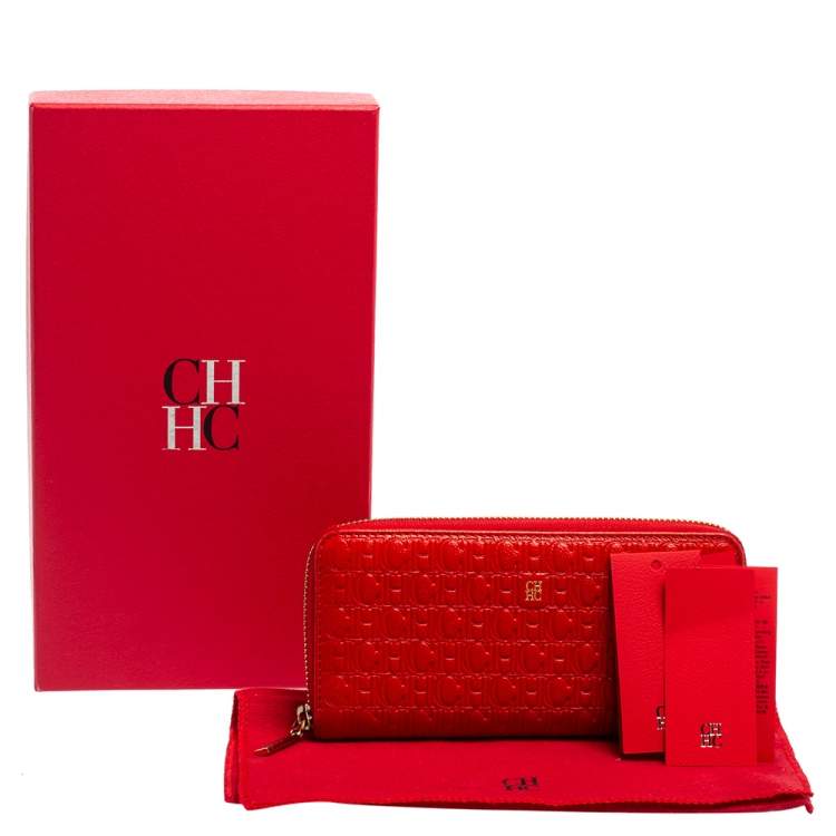Pre Owned CH Carolina Herrera Monogram Embossed Leather Zip Around Wallet