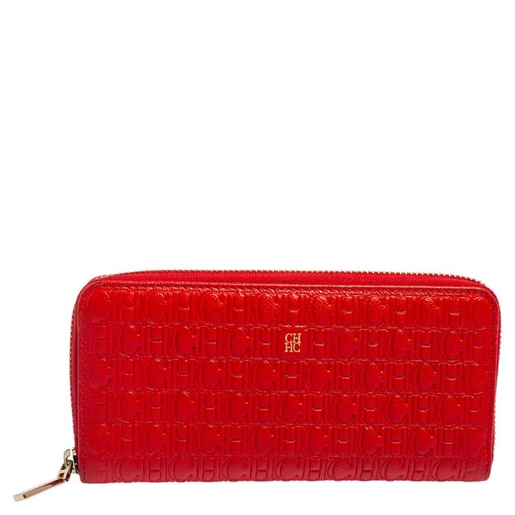Pre Owned CH Carolina Herrera Monogram Embossed Leather Zip Around Wallet