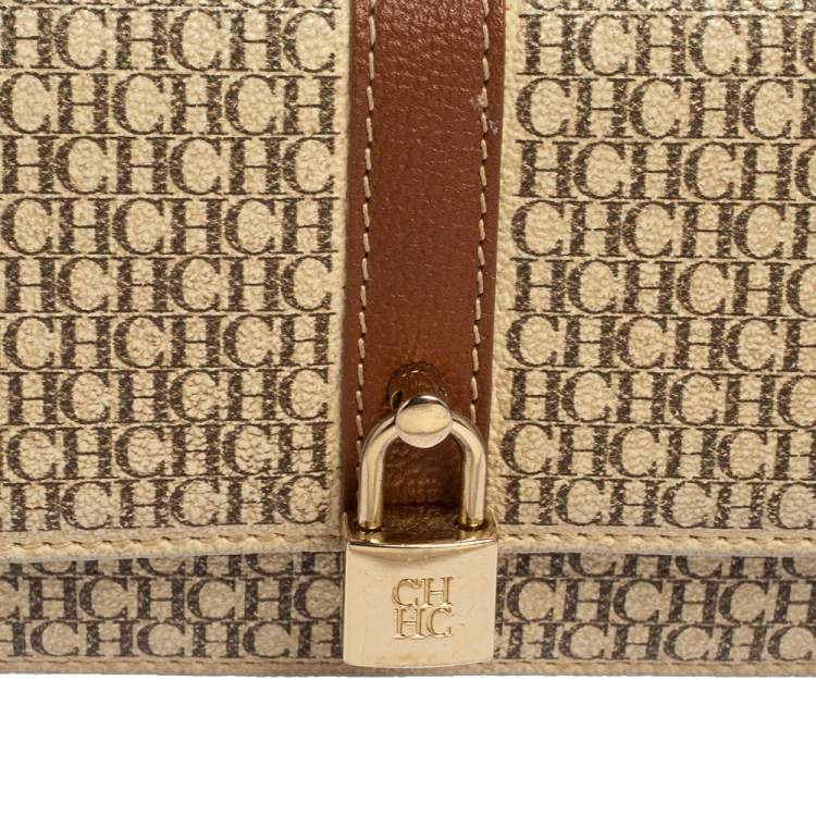 Pre Owned CH Carolina Herrera Beige/Brown Monogram Coated Canvas and Leather Matryoshka Chain Wallet