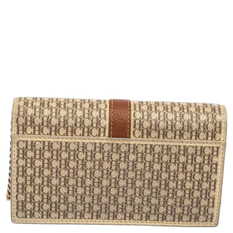Pre Owned CH Carolina Herrera Beige/Brown Monogram Coated Canvas and Leather Matryoshka Chain Wallet