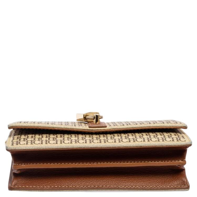 Pre Owned CH Carolina Herrera Beige/Brown Monogram Coated Canvas and Leather Matryoshka Chain Wallet