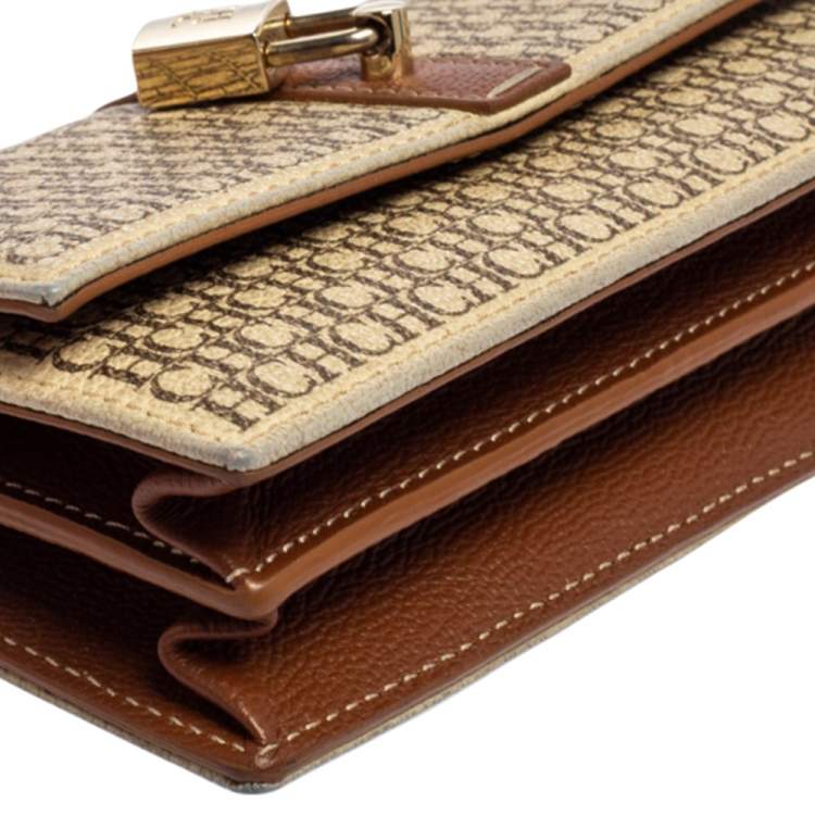 Pre Owned CH Carolina Herrera Beige/Brown Monogram Coated Canvas and Leather Matryoshka Chain Wallet