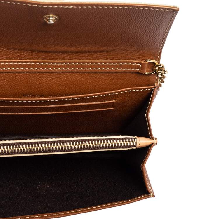 Pre Owned CH Carolina Herrera Beige/Brown Monogram Coated Canvas and Leather Matryoshka Chain Wallet