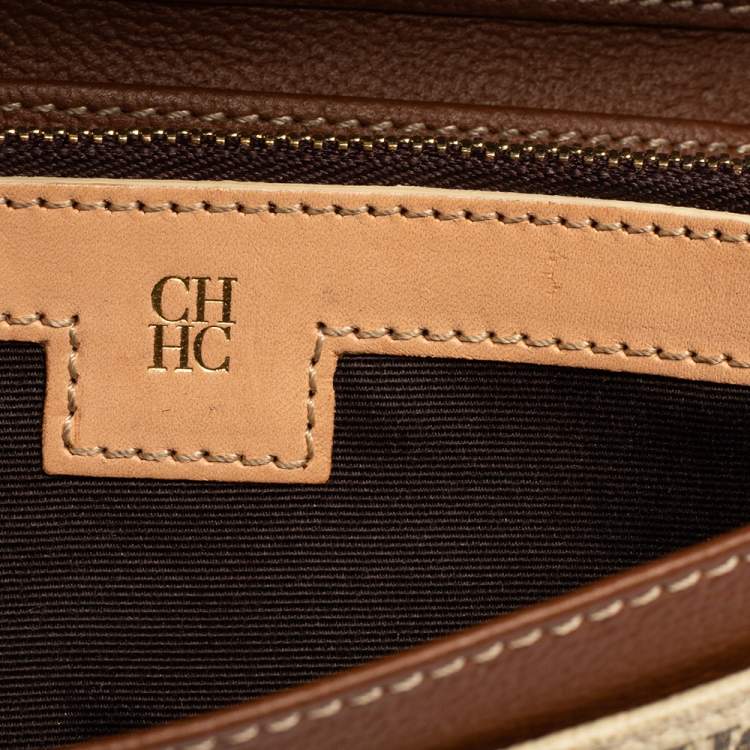 Pre Owned CH Carolina Herrera Beige/Brown Monogram Coated Canvas and Leather Matryoshka Chain Wallet