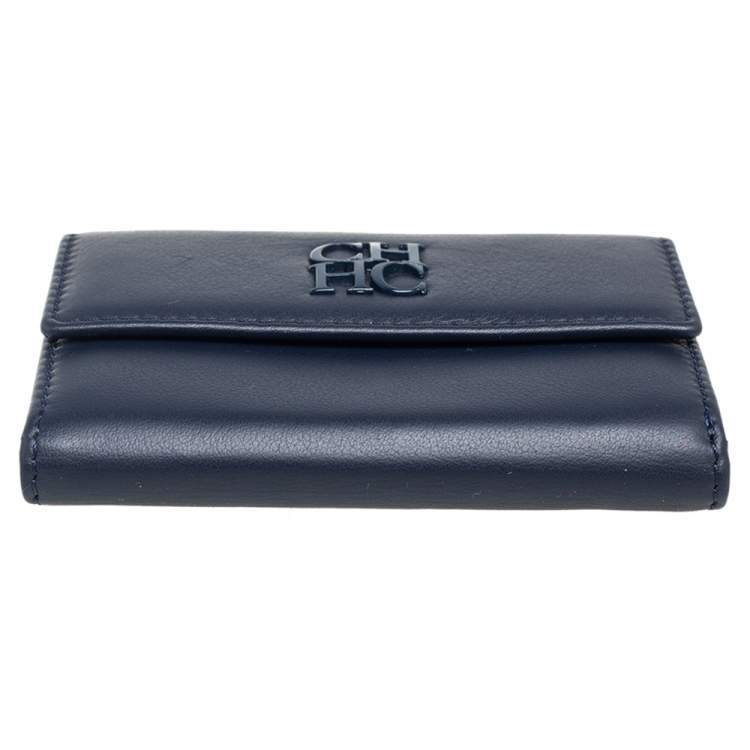 Pre Owned CH Carolina Herrera Blue Leather Compact Wallet