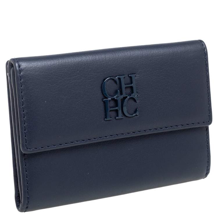 Pre Owned CH Carolina Herrera Blue Leather Compact Wallet