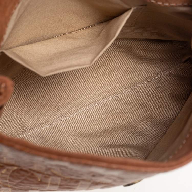 Pre Owned CH Carolina Herrera Brown/Gold CH Embossed Leather Flap Shoulder Bag