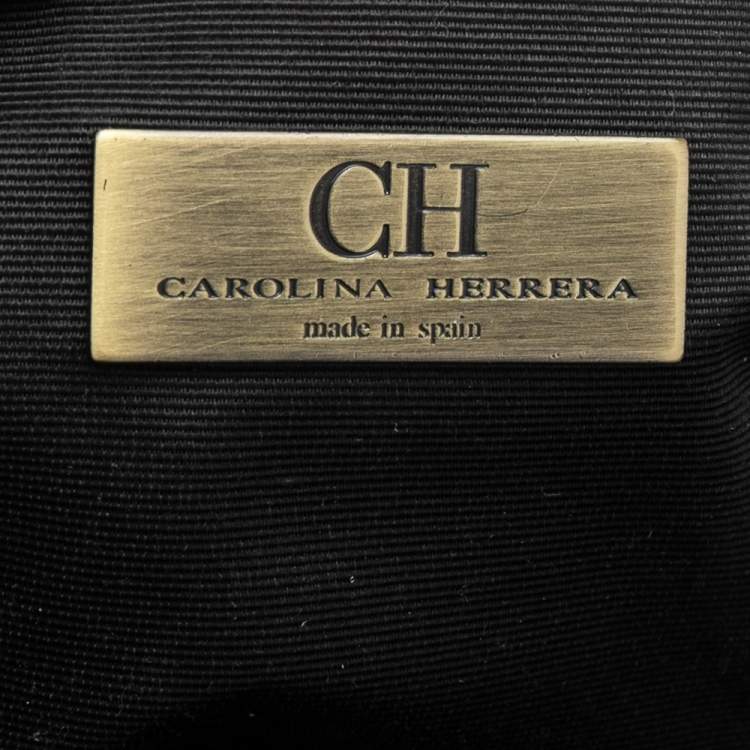 Pre Owned CH Carolina Herrera Dark Brown/Cream Canvas and Leather Monogram Shopper Tote