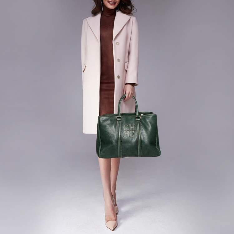 Pre Owned CH Carolina Herrera Green Leather Large Matteo Tote