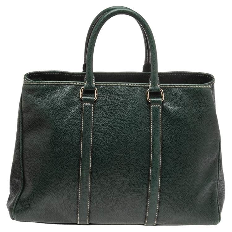 Pre Owned CH Carolina Herrera Green Leather Large Matteo Tote