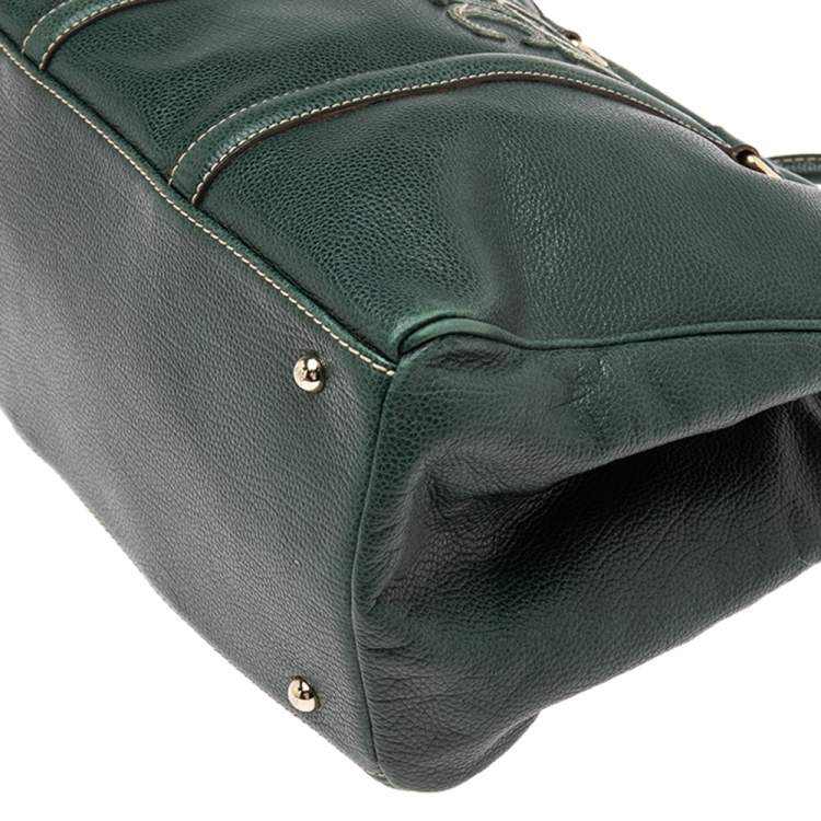 Pre Owned CH Carolina Herrera Green Leather Large Matteo Tote