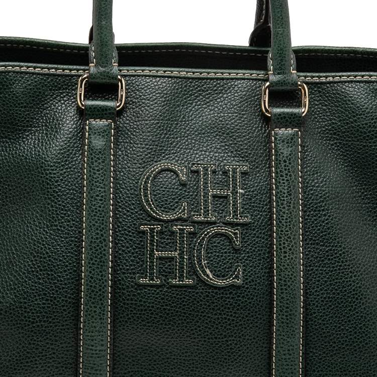 Pre Owned CH Carolina Herrera Green Leather Large Matteo Tote