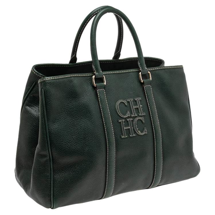 Pre Owned CH Carolina Herrera Green Leather Large Matteo Tote
