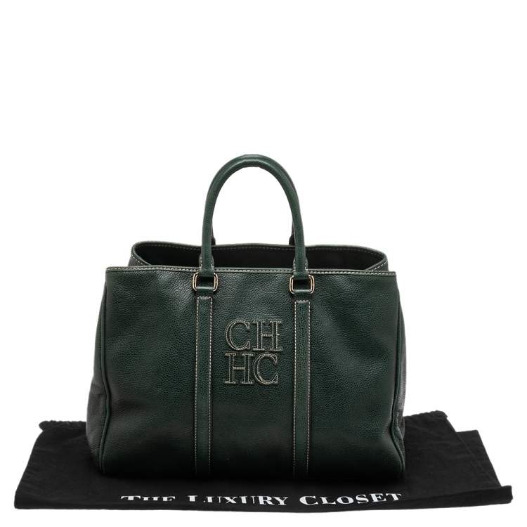 Pre Owned CH Carolina Herrera Green Leather Large Matteo Tote