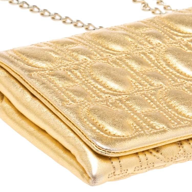 Pre Owned CH Carolina Herrera Gold Monogram Leather Clutch