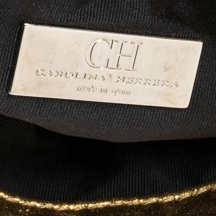 Pre Owned CH Carolina Herrera Gold Monogram Leather Clutch