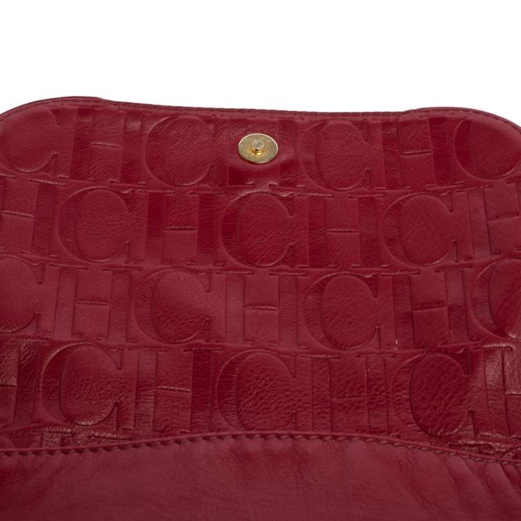 Pre Owned CH Carolina Herrera Red Leather Flap Chain Shoulder Bag
