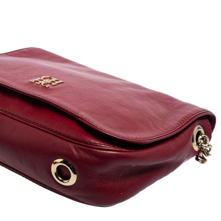 Pre Owned CH Carolina Herrera Red Leather Flap Chain Shoulder Bag