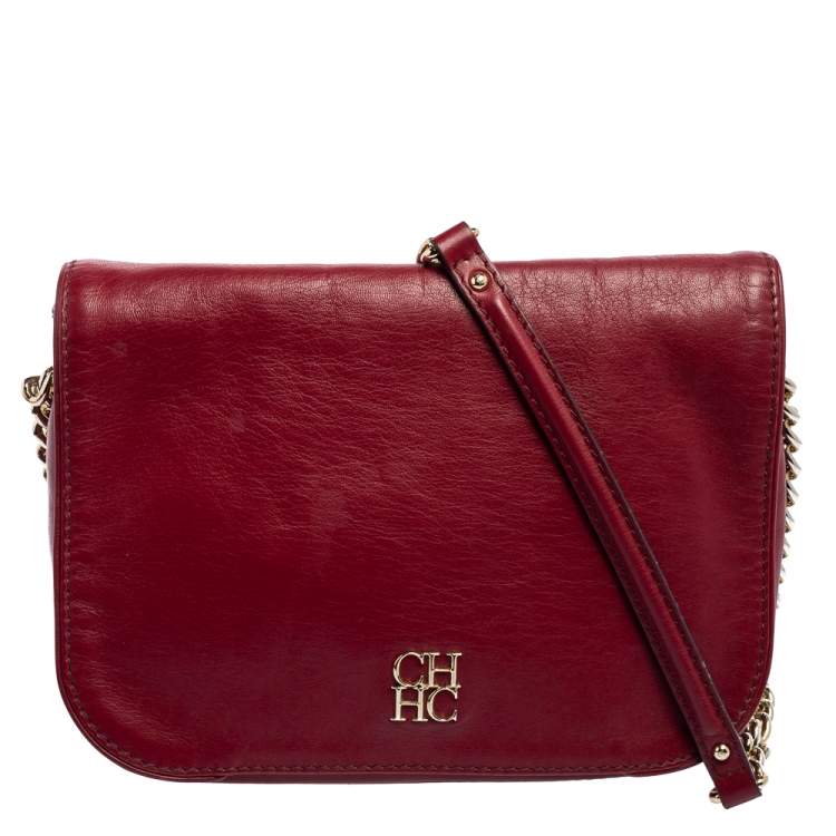 Pre Owned CH Carolina Herrera Red Leather Flap Chain Shoulder Bag