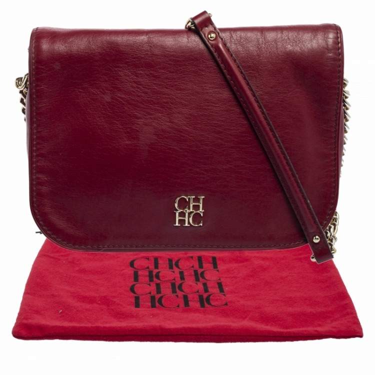 Pre Owned CH Carolina Herrera Red Leather Flap Chain Shoulder Bag